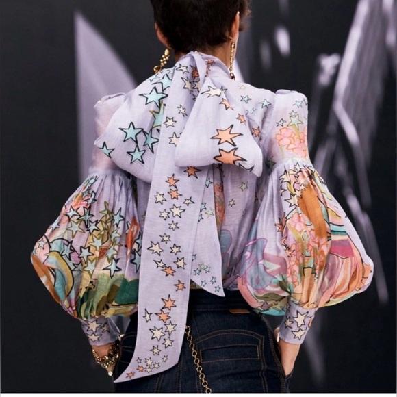 NWOT Zimmermann Concert Tie Neck Concert Lilac Collage Blouse Size XS/ AU 0 RARE - Picture 6 of 13